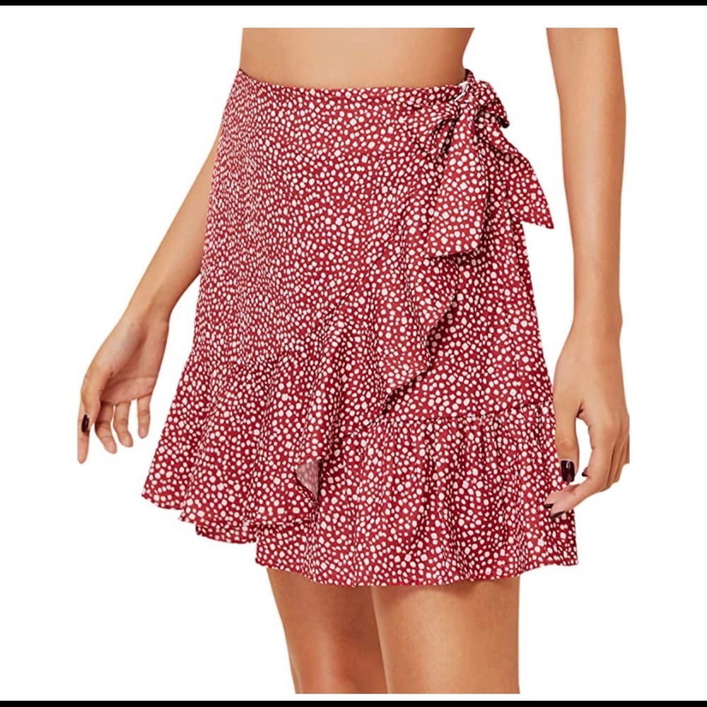Red Floral Wrap Skirt